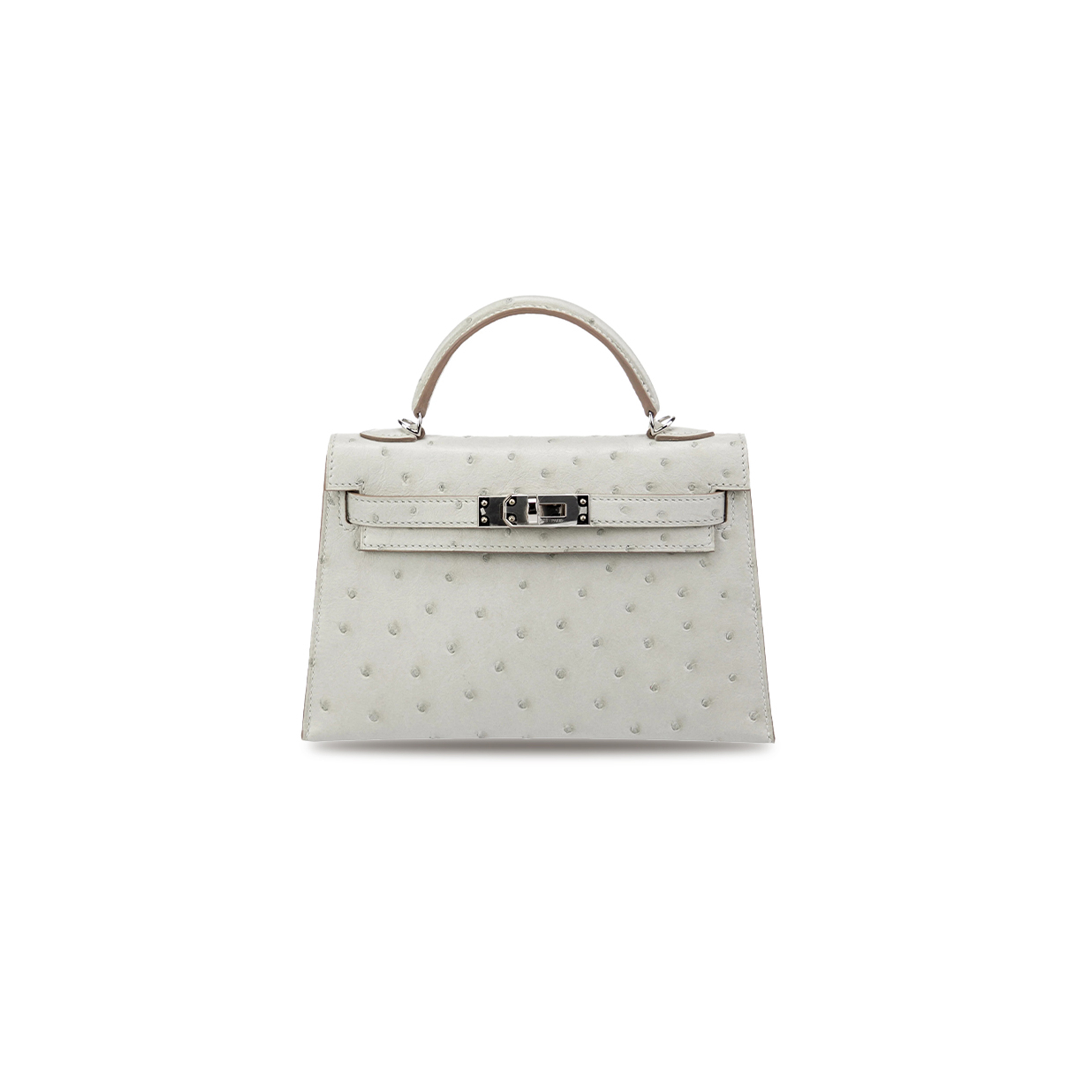 H**mes master mini kelly ii ostrich leather wool white (19*12*5.5cm)
